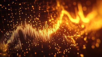 Poster - Detailed view of a gold market graph with fluctuating lines on a dark background.