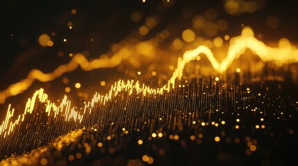 Poster - Detailed view of a gold market graph with fluctuating lines on a dark background.