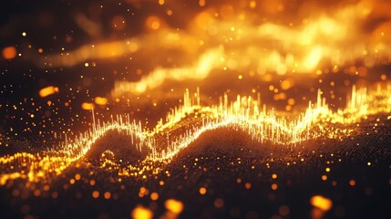 Poster - Detailed view of a gold market graph with fluctuating lines on a dark background.