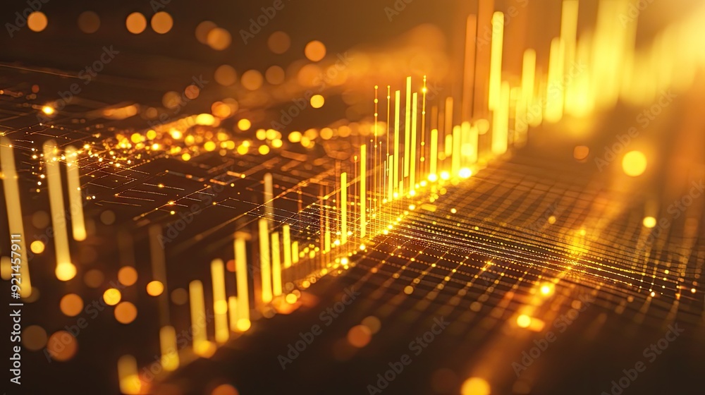 High-resolution image of a gold market graph on a digital screen ...
