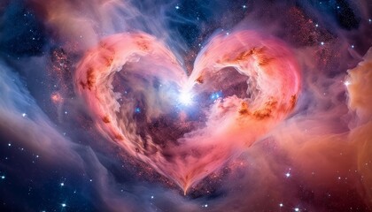 Wall Mural -  Soft heart nebula glowing with a blend of warm pink and peach colors, against a serene space