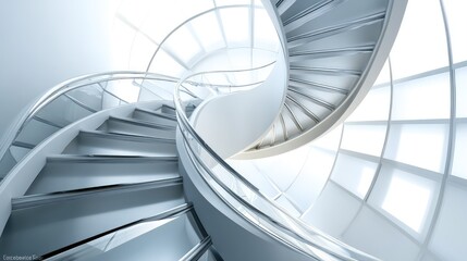 Poster - Spiral staircase inside a modern cylindrical building with glass floors