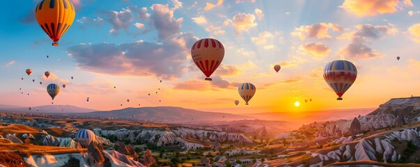 colorful hot air balloons soaring over cappadocia at sunrise