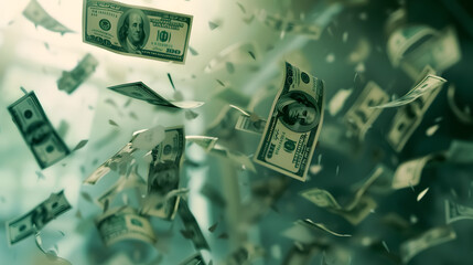 Money Background: Hundred-dollar bills falling in a dynamic cash money background.