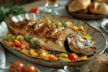 Sticker - Delicious Roasted Fish with Vegetables