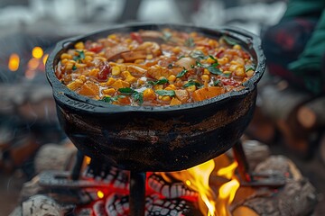 Poster - Campfire Stew Cooking in a Cast Iron Pot