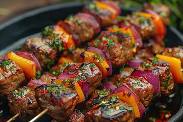 Poster - Grilled Meat Skewers with Colorful Vegetables