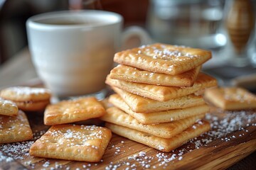 Wall Mural - Stack of Sugar Cookies with Coffee and a Glass of Water