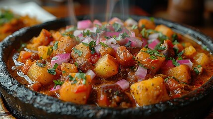 Canvas Print - Close-up of a Steaming Dish of Hearty Stew