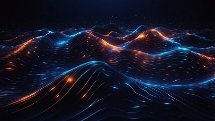 Abstract smoke glowing lines light on dark background. Modern flowing wavy lines on black background.