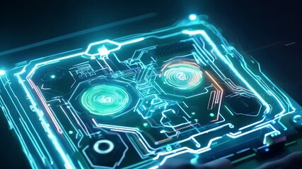 Aufkleber - A detailed look at a glowing circuit board showcasing advanced technology within a dark backdrop.