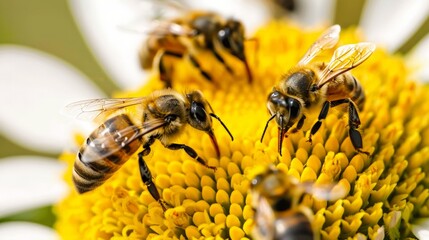 Canvas Print - Bees buzz from flower to flower, pollinating plants and producing honey in intricate hive societies.