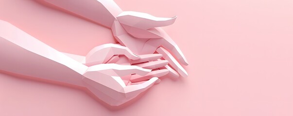 Wall Mural - Abstract Pink Polygonal Hands in a Heart Shape