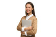 © Damir Khabirov - Young woman pressing closed laptop to her chest and smiling