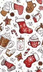 Wall Mural - New Year and Christmas 2d cartoon or graphic advertising background, Seamless pattern