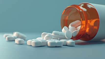 Color photo of a pill bottle being opened, detailed view of tablets inside, clean white background, bright indoor light