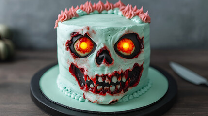 Spooky Zombie Skull Cake for Halloween Party