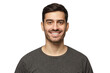 © Damir Khabirov - Close-up portrait of smiling handsome young man in casual gray t-shirt