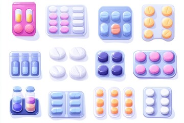 Sticker - Organized display of various pills in distinct sections showcasing pharmaceutical precision and care