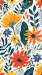 © Sasa Visual - A vibrant pattern showcases a variety of flowers and leaves in bright colors against a light backdrop
