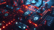 © Ali - a secure digital data transfer with encrypted data streams flowing between devices. Including lock icons, shields, and glowing data paths to emphasize security, cybersecurity concept