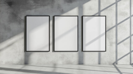 Poster - set of three posters mock up, blank minimalistic background, artwork template