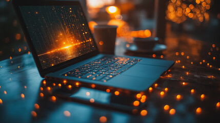 Poster - User engaging with mobile phone and laptop for cybersecurity, showcasing data protection, privacy security, data encryption, and secure internet access with advanced software technology