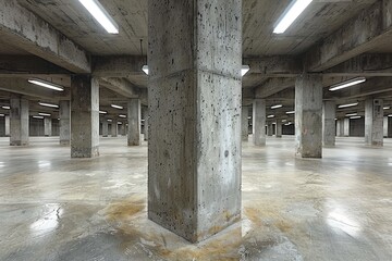 Poster - Concrete Pillars in an Empty Underground Parking Garage
