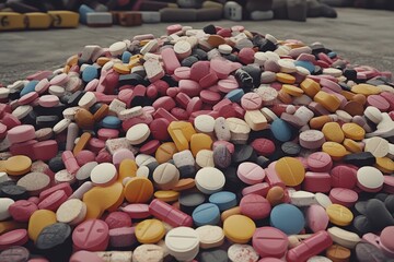 Sticker - Mound of Multicolored Pills Representing the Complexity and Diversity of Modern Pharmaceuticals