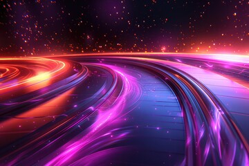 Poster - Futuristic glowing neon light trails in motion blur on dark background