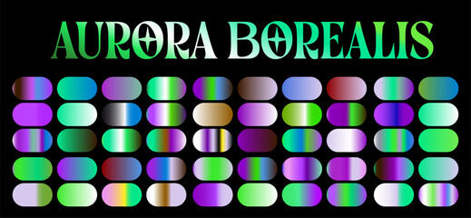 Wall Mural - Collection of Aurora Borealis gradients. Color swatches in The Northern Lights colors.