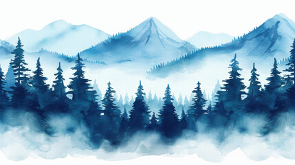 Wall Mural - A charming seamless pattern featuring a misty forest, beautifully rendered in delicate watercolors.