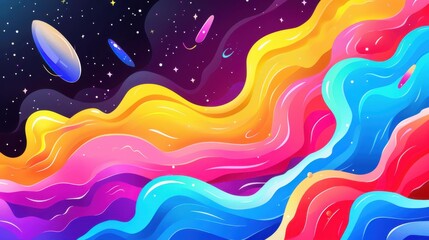 Sticker - Dive into a colorful journey through vast galaxies in this modern, textured cartoonstyle adventure beyond the veil.