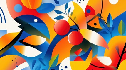 Canvas Print - Bright, bold geometric shapes create a vibrant summer vibe in this playful, abstract cartoonstyle poster design.