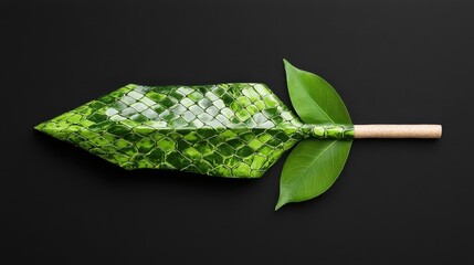 Wall Mural - Stunning 3D rendering of a green snake skin texture forming a sleek arrow, perfect for modern design themes.