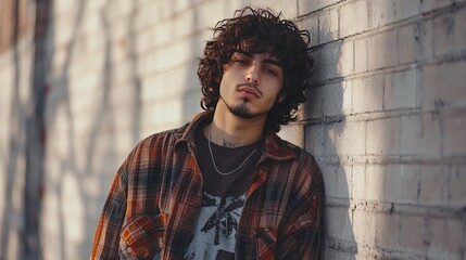 Teen Persian Man with Brown Curly Hair creative poster.