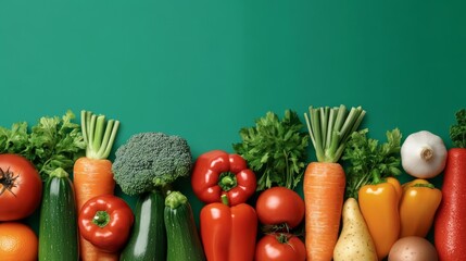 Fresh Colorful Vegetables on Green Background