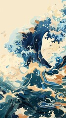 Wall Mural - dynamic ocean waves crash vigorously, showcasing vibrant colors and textures during a tranquil sunse