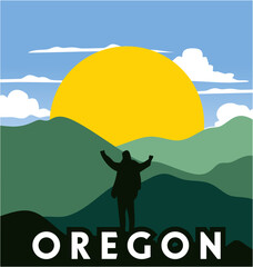 Wall Mural - oregon state with yellow sun background