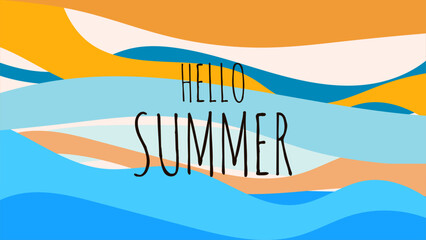 Wall Mural - HELLO SUMMER BACKGROUND BRIGHT ABSTRACT HANDDRAWN SHAPE FLAT PASTEL COLORFUL DESIGN VECTOR. GODD FOR FLYER, BANNERS, PRINT, WEBSITE, WALLPAPER, COVER DESIGN, GREETING CARD