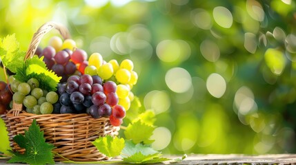 Poster - Basket of Grapes with Green Background