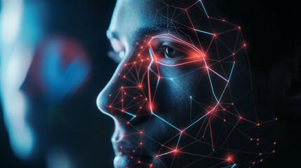 Poster - futuristic facial recognition system scanning a man's face, high-end technology