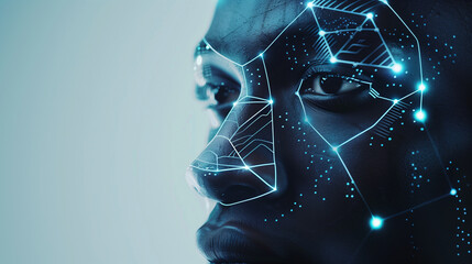 Poster - futuristic facial recognition system scanning a man's face, high-end technology