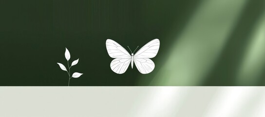 Wall Mural - Minimalist Butterfly and Leaf Illustration