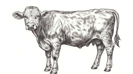 Farm cow sketch hand drawn line art engraving Vector illustration