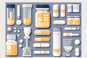 Sticker - Detailed Display of Pills in Various Shapes and Colors Reflecting the Wide Range of Healthcare Options