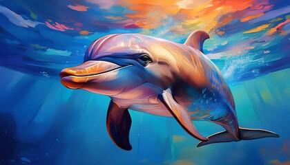 dolphin on oceans worldwide illustration