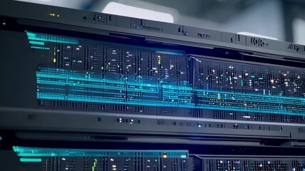 Poster - A close-up view reveals intricate data streams on a sleek console in a dimly lit, modern technical environment.