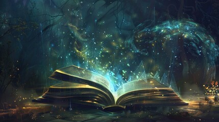 Poster - Mystical Book in a Dark Forest