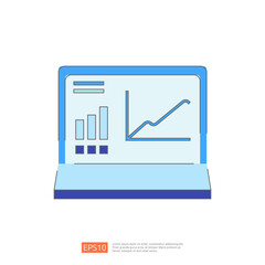 Poster - Laptop with charts and graphs on screen. Concept of business, data analysis, growth, analytics, and development.
